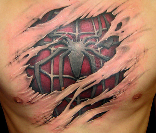 spiderman chest tattoo. This tattoo must have been